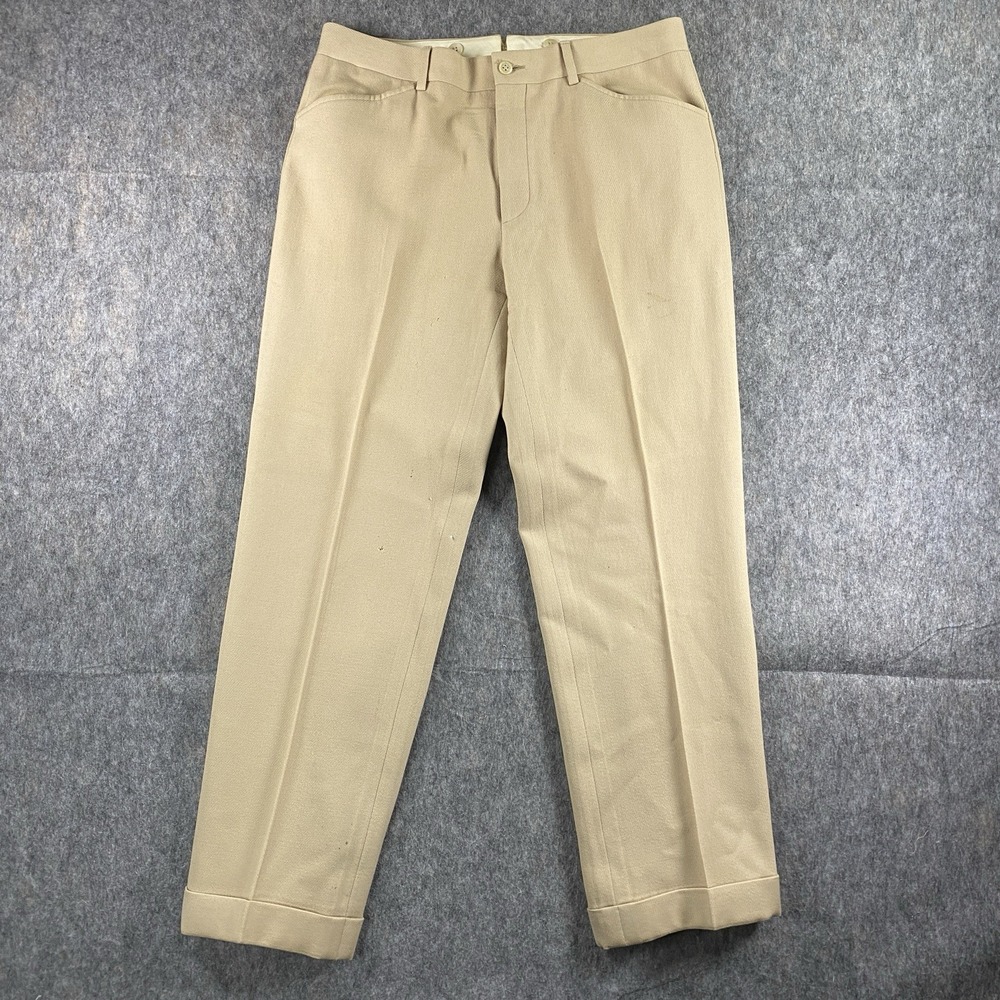 Vintage Polo Ralph Lauren Virgin Wool Pleated Trousers Men's 32x30 Italy Tan 80s